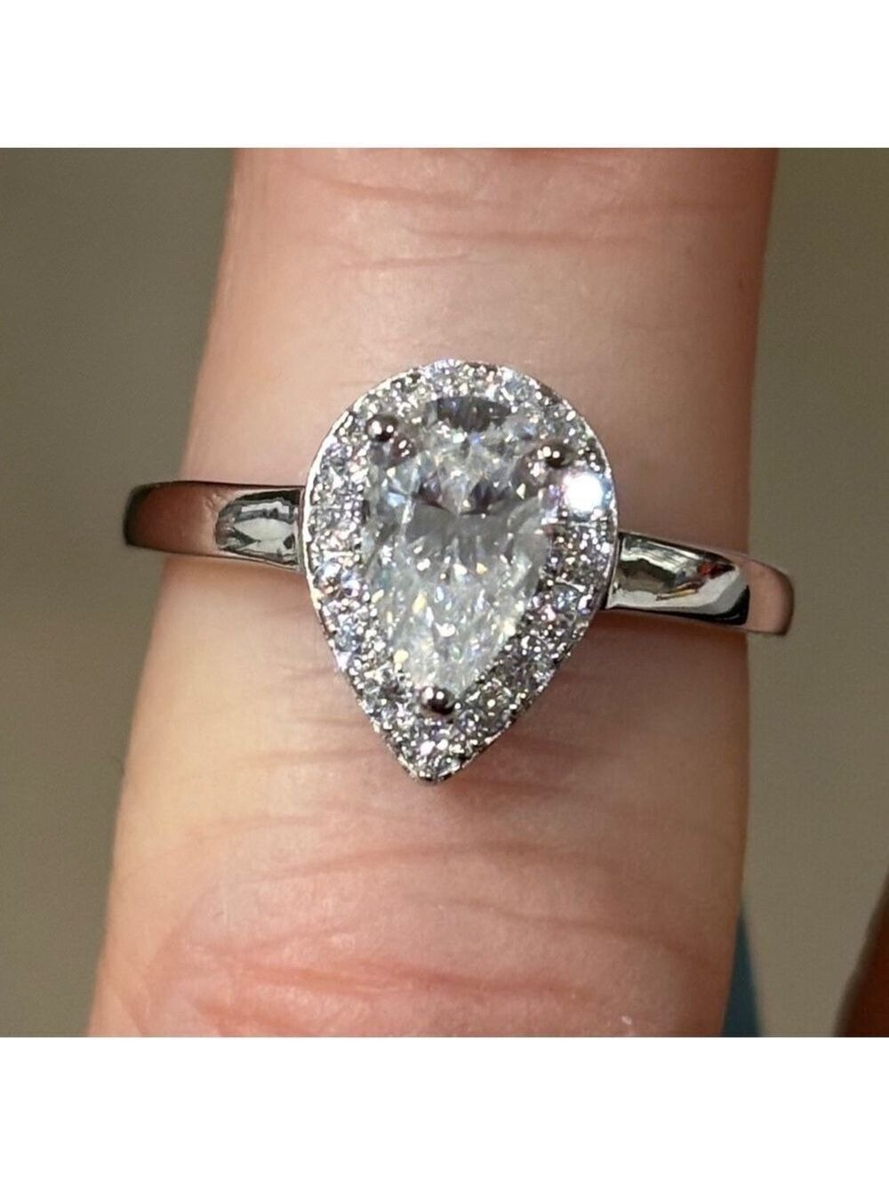 Moissanite 1.23 CTV Teardrop Ring over Sterling Silver 925 size 6 - Picture 5 of 8